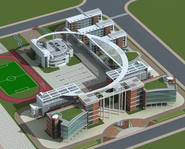 school building 018 3D Model .c4d .max .obj .3ds .fbx .stl .blend