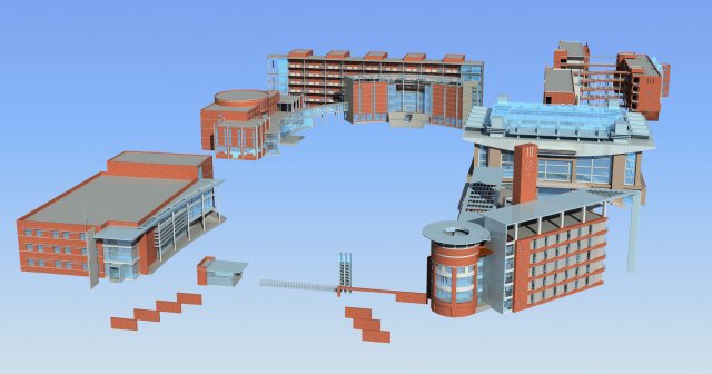 school building 088 Modello 3D .c4d .max .obj .3ds .fbx .stl .blend 