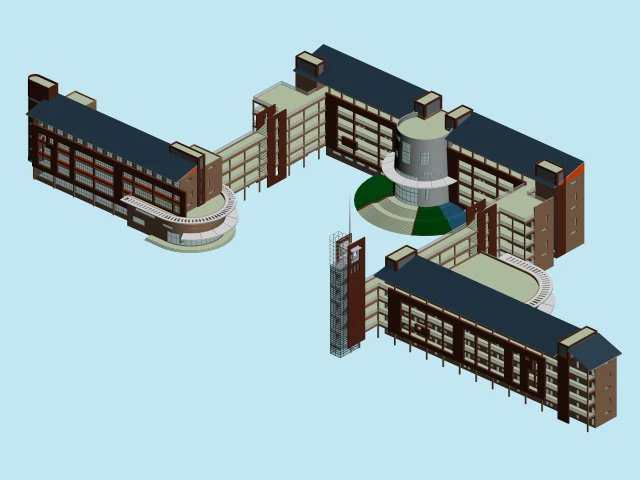 school building 154 3D Model .c4d .max .obj .3ds .fbx .stl .blend