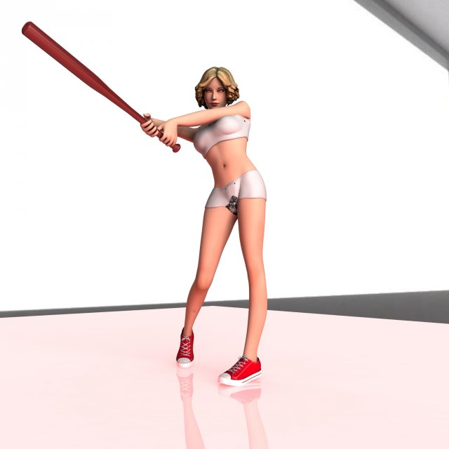 girl with a baseball bat 3D Model .c4d .max .obj .3ds .fbx .stl .blend 
