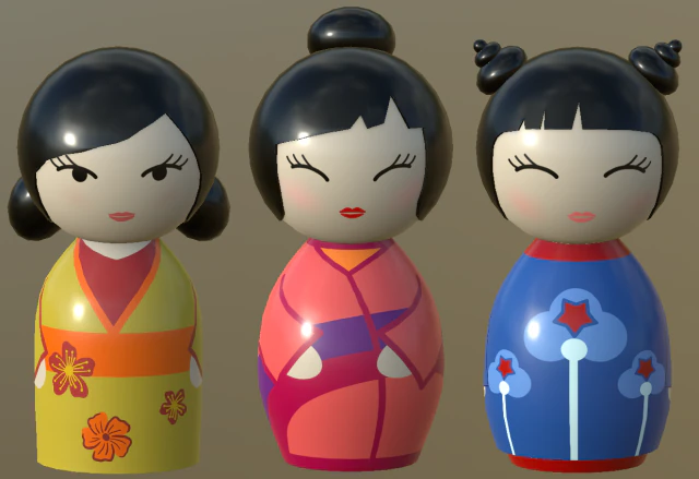 kokeshi japanese doll 3 3D Model .c4d .max .obj .3ds .fbx .stl .blend 
