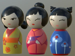 kokeshi japanese doll 3 3D Model