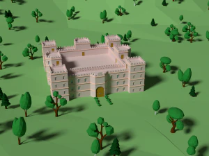 low poly castle in the forest 3D Model