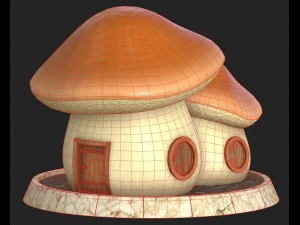 cartoon mushroom house 4 3D Model