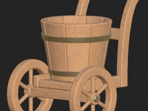 cartoon wooden bucket on wheels 3D Model