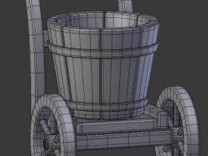 cartoon wooden bucket on wheels 3D Model