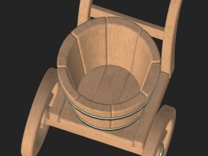 cartoon wooden bucket on wheels Modelo 3D