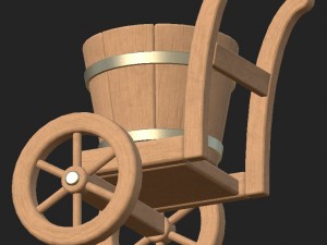 cartoon wooden bucket on wheels Modelo 3D