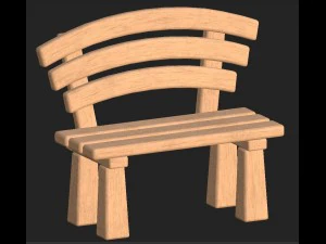 cartoon houten bank 1 3D Model