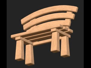 cartoon wooden bench 1 3D Model