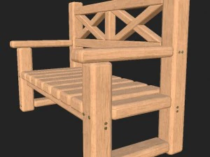 cartoon wooden bench 7 3D Model