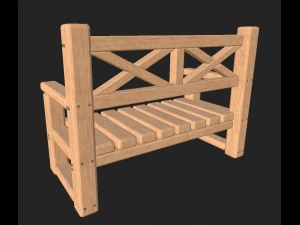 cartoon wooden bench 7 3D Model
