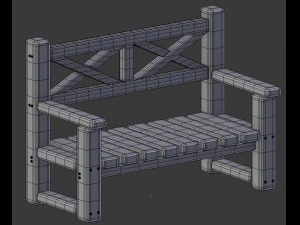 cartoon wooden bench 7 3D Model
