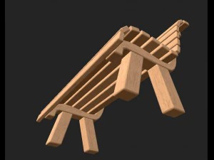 cartoon wooden bench 9 3D Model