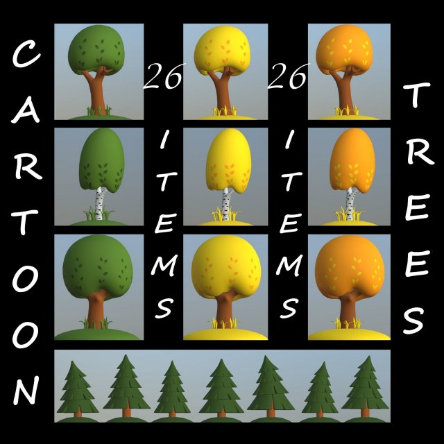 cartoon trees pack Model 3D .c4d .max .obj .3ds .fbx .stl .blend 
