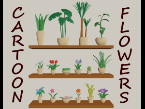 cartoon flowers in pots 3D Model