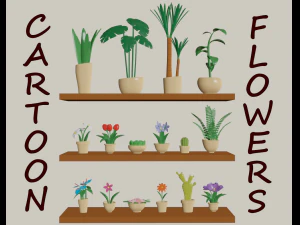 cartoonbloemen in potten 3D Model