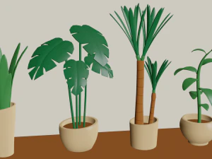cartoon flowers in pots 3D Model