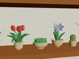 cartoon flowers in pots 3D Model