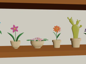 cartoon flowers in pots 3D Model