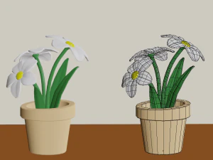 cartoon flowers in pots 3D Model