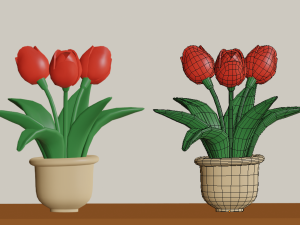 cartoon flowers in pots 3D 모델