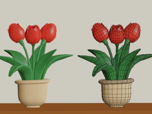 cartoon flowers in pots 3D Model