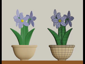 cartoon flowers in pots 3D Model