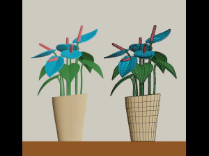 cartoon flowers in pots 3D Model
