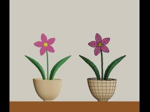 cartoon flowers in pots 3D Model