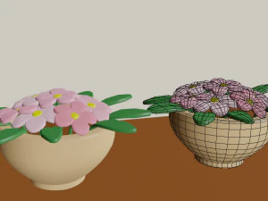 cartoon flowers in pots 3D Model