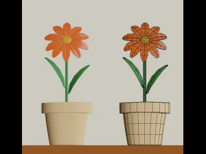 cartoon flowers in pots 3D Model