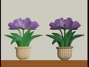 cartoon flowers in pots 3D Model