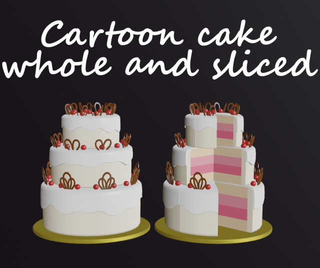 cartoon cake solid and sliced Modelo 3D .c4d .max .obj .3ds .fbx .stl .blend 