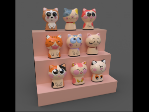 statuettes of cute cats 3Dモデル