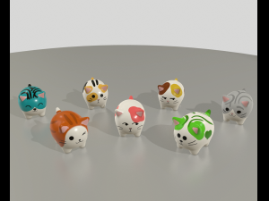 statuettes of cute cats var2 3Dモデル