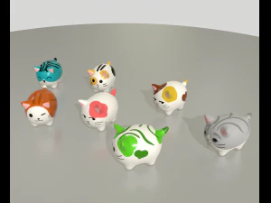 statuettes of cute cats var2 3D Model