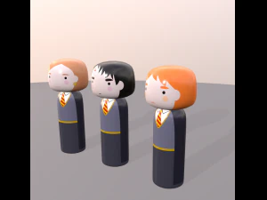 kokeshi japanese dolls var1 models 5 and 6 and 7 3D Model