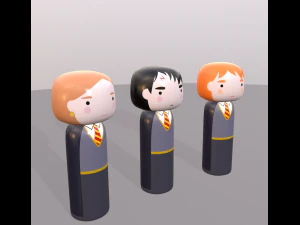 kokeshi japanese dolls var1 models 5 and 6 and 7 3D Model