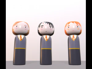 kokeshi japanese dolls var1 models 5 and 6 and 7 3D Model