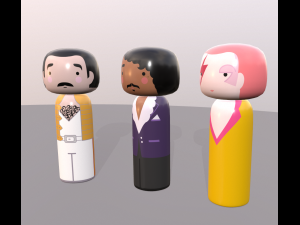 kokeshi japanese dolls var1 models 8 and 9 and 10 Model 3D