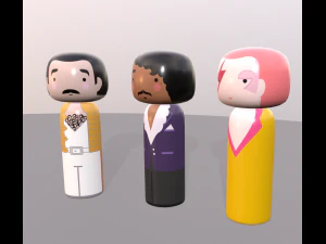 kokeshi japanese dolls var1 models 8 and 9 and 10 3D Model