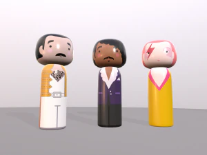 kokeshi japanese dolls var1 models 8 and 9 and 10 3D Model