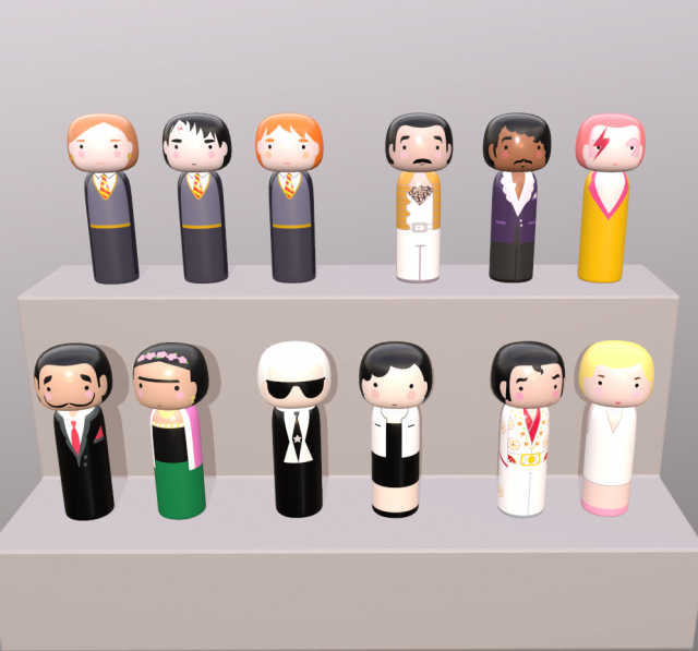 kokeshi japanese dolls collection 3D Model .c4d .max .obj .3ds .fbx .stl .blend 