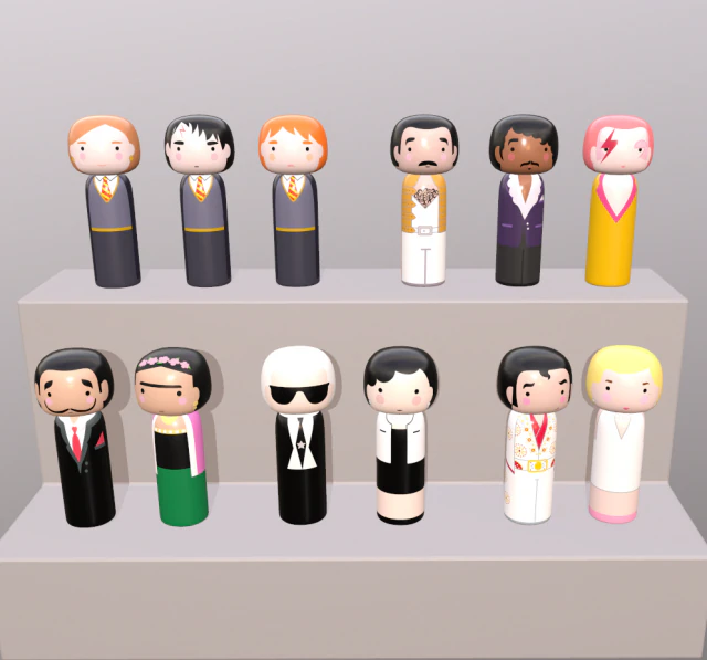 coleção de bonecas japonesas kokeshi Modelo 3D .c4d .max .obj .3ds .fbx .stl .blend