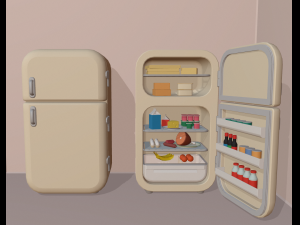 cartoon fridge with food 3D Model