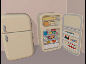 cartoon fridge with food 3D Model