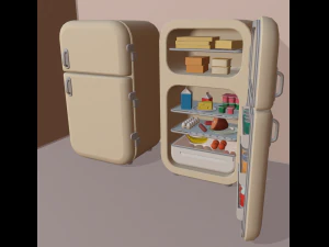 cartoon fridge with food 3D Model