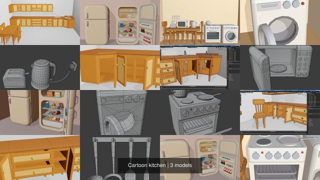 cartoon kitchen collection 3D Model .c4d .max .obj .3ds .fbx .stl .blend 