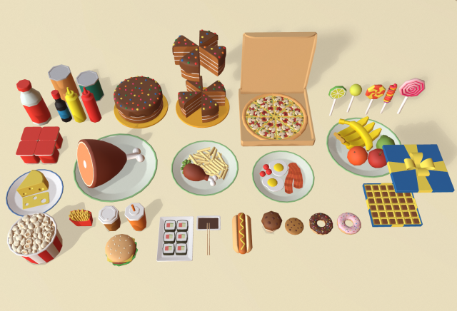 cartoon food pack 3D Model .c4d .max .obj .3ds .fbx .stl .blend 